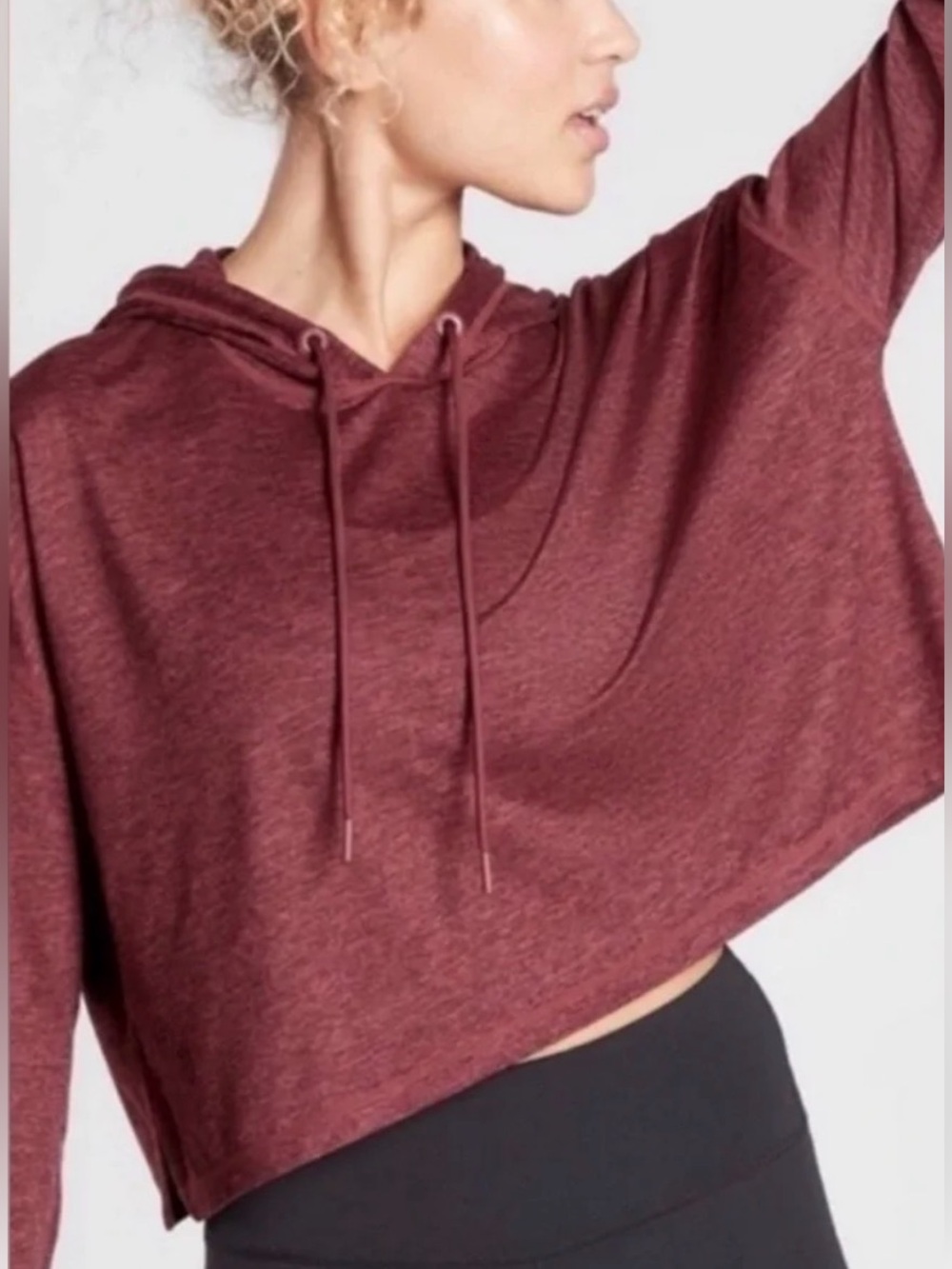 Athleta Uptempo Cropped Hoodie Maroon Burgundy Long Sleeve NWT Size Small